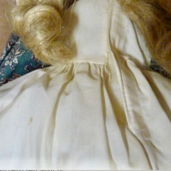 🎁 SALE 17" Vintage Porcelain Doll, Lace Paisley dress, bloomers, 2 Metal Stands - Picture 10 of 11